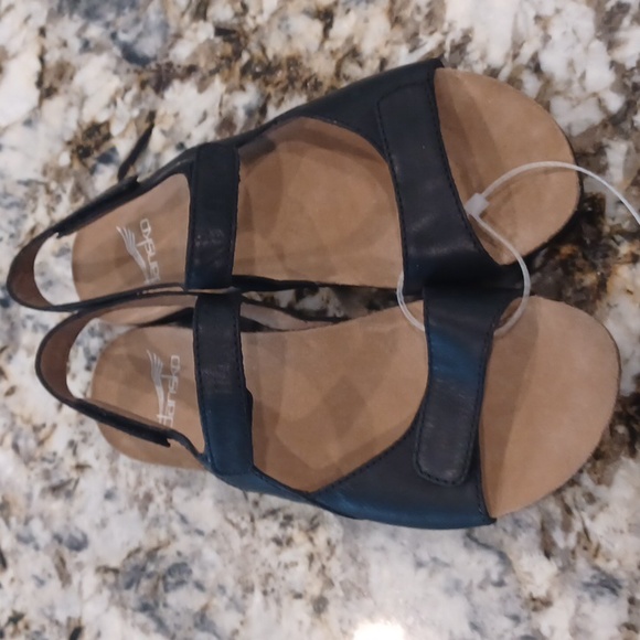 Dansko Wedge Strappy Black Leather Upper Sandals NEW  EU 37 - Picture 2 of 14